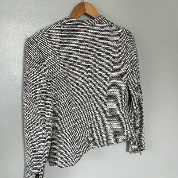 H&M Tweed Blazer Jacket Two Pockets Long Sleeves Black White Medium Large 10 - Picture 7 of 13